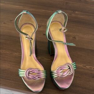 Alexandre Birman Pink and Green Heels with Ankle Straps